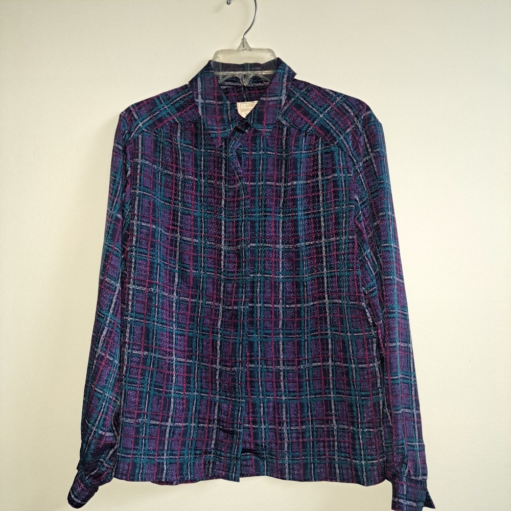 Pendleton Country Sophisticates Plaid Button Down Top Long Sleeve Purple Teal 18